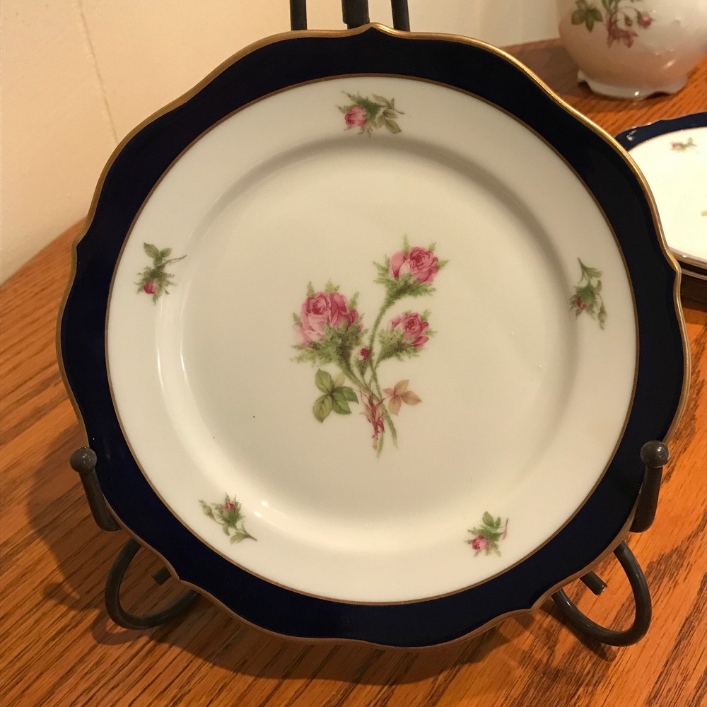 Vintage Lindner Moosrose Salad‎ Plates: Cobalt Blue & 22K Gold (Set of 2)